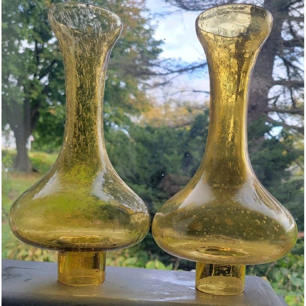 Vtg Lot Oil Lamp Shade Stretch Bubble Glass Honey Amber Hurricane Chimney Globe